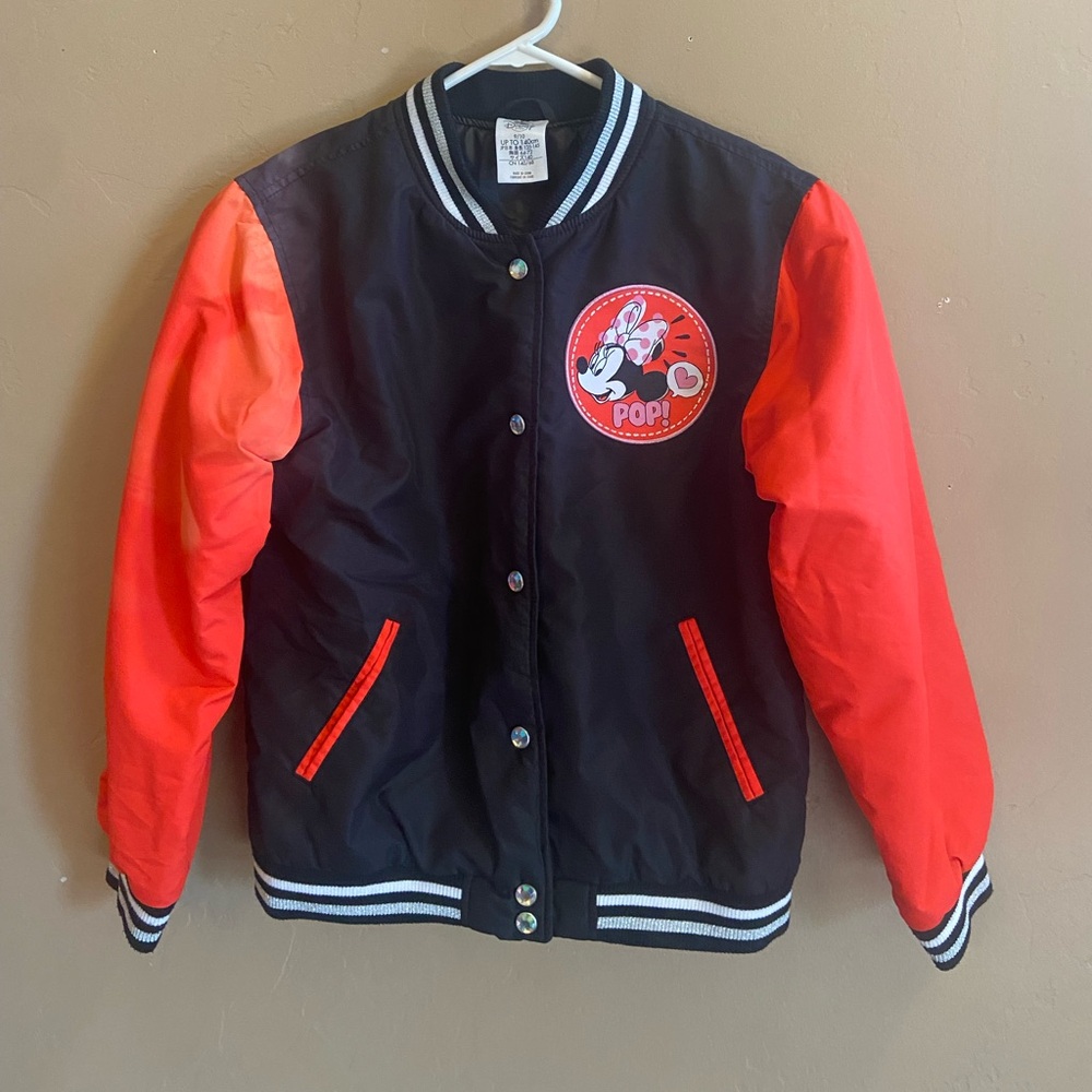 Disney Store Minnie Mouse Pop varsity jacket girl 9/10 red black bomber